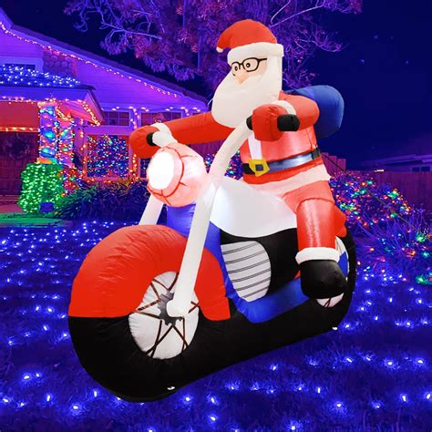 Decorazione Natalizia Gonfiabile Babbo Natale Equitazione Moto Con Luci