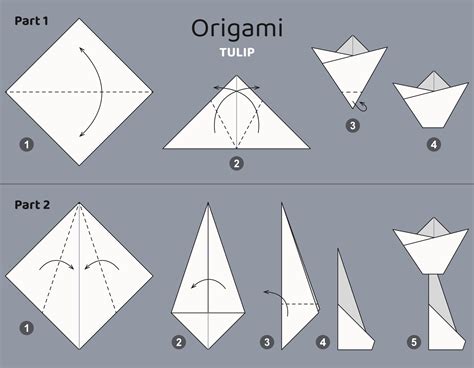 esquema de origami de tulipán tutorial elementos de origami aislados