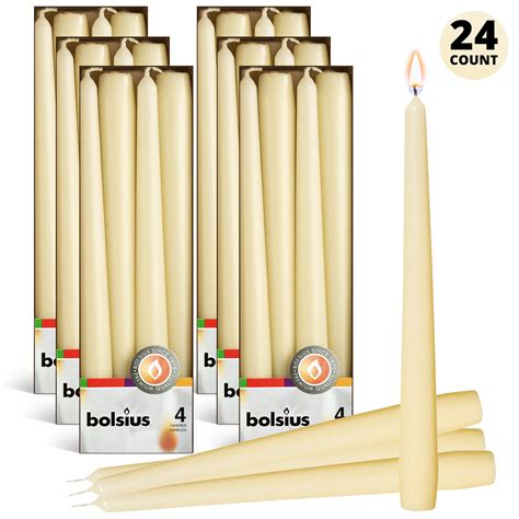 Bolsius 24 Unscented Ivory Taper Candles 10 Inch Smokeless Dripless Dinner Candle Set