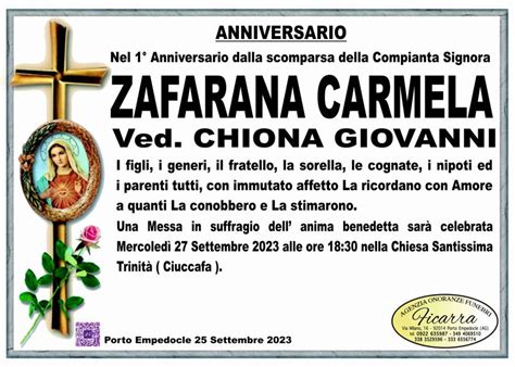 Funerali E Annunci Funebri A Porto Empedocle Carmela Zafarana Funer