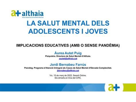 La Prevenci De La Salut Mental Amb Adolescents I Joves Amb O Sense