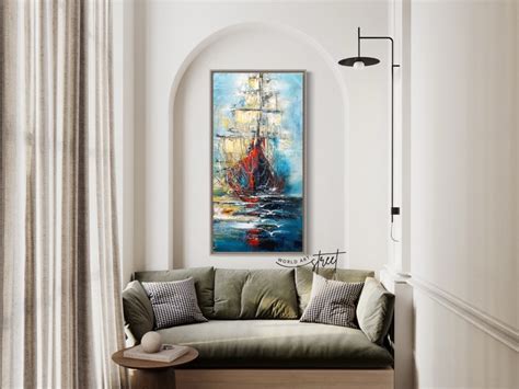 Ocean Landscape Painting Living Room Wall Art Decor Abstract Nautical ...