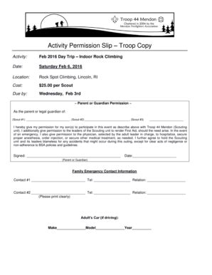 Fillable Online Troop44mendon Activity Permission Slip Troop Copy