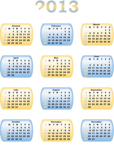 Blue And Yellow Colored 2013 Calendar In Vector Format Photo Christmas