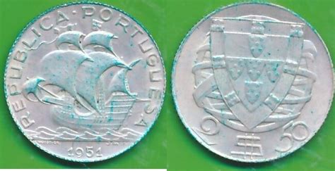 Portugal 2 1 2 Escudos 1951 Silbermünze Lisbon 650er Silber Segelschiff