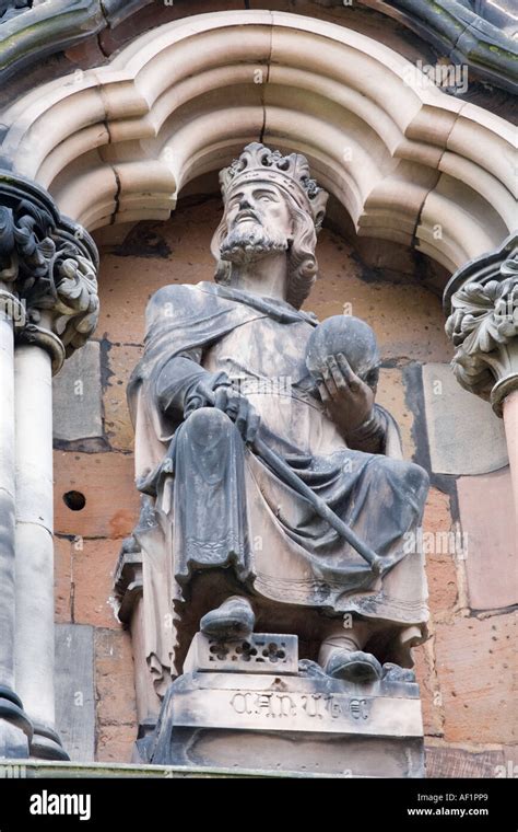 Statue of King Canute (King Cnut) on the west front of Lichfield ...