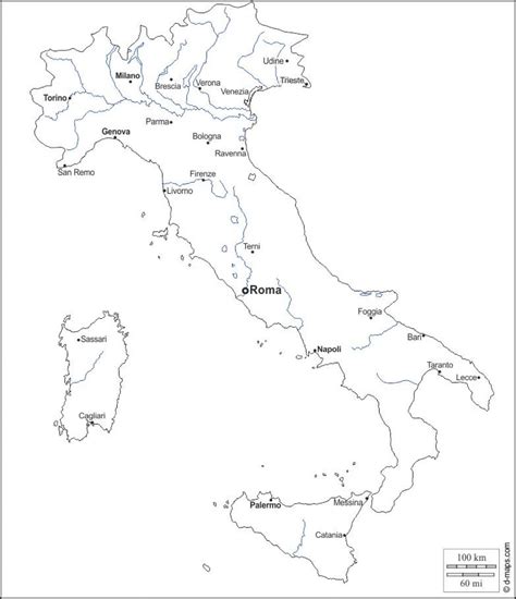 Italy map outline - Outline map of Italy with cities (Southern Europe ...