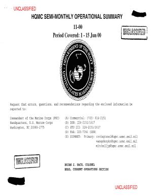 Fillable Online HQMC SEMI MONTHLY OPERATIONAL SUMMARY Fax Email Print