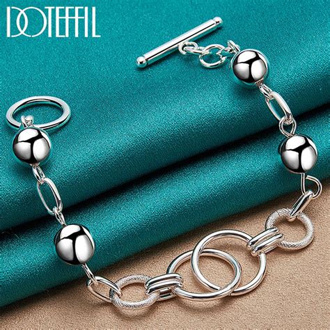 Doteffil Sterling Silver K Gold Ball Smooth Bead Chain Bracelet