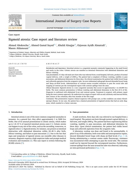 Pdf Sigmoid Atresia Case Report And Literature Review