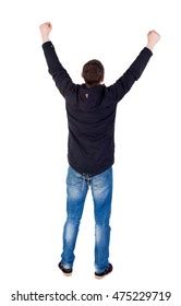 Back View Casual Man Celebrating Success Stock Photo