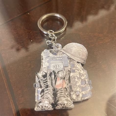 Personalized Military Uniform Keychain Boot And Hat American Veteran