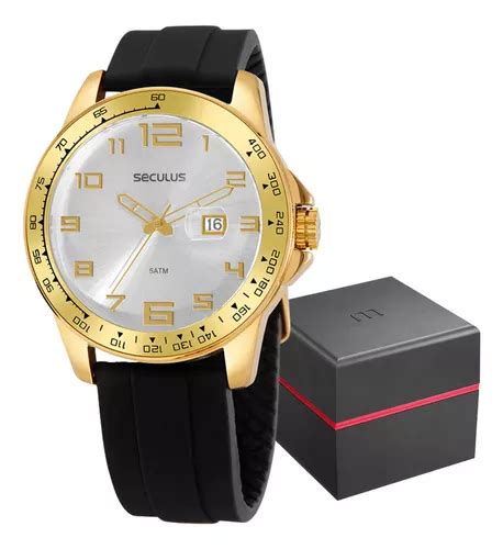 Relogio Seculus Masculino Dourado Long Life Luxo Original