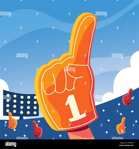 Hand Glove With Number 1 Fan Yellow Foam Finger Vector Illustration