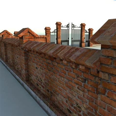 brick fence wall gate 3d model