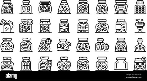 Pickled Food Jars Icons Set Outline Vector Can Product Vegetable