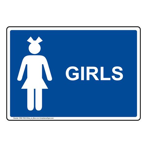 Blue Girls Restroom Sign With Symbol RRE-7002-White_on_Blue