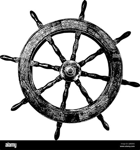 Wooden Ship Steering Wheel Vector Illustration In Black On White