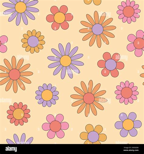 Groovy Flower Seamless Pattern Hippie Retro Style Vector Illustration