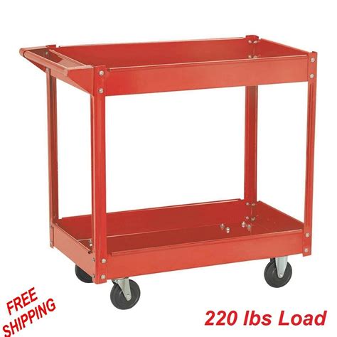 Rolling Heavy Duty Utility Metal Cart 2 Shelves Service Garage Push ...