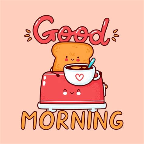 Premium Vector | Cute happy toast with coffee mug in toaster. flat line ...