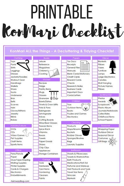 The Ultimate Konmari Decluttering Tidying Checklist Free Printable