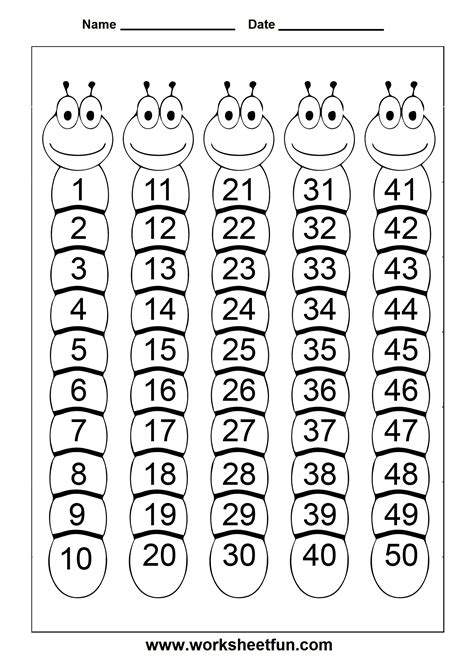 Kindergarten Numbers 1 To 50 Worksheets