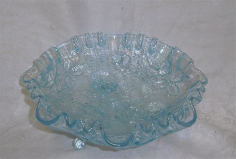 Imperial Glass Company Ice Blue Carnival 3 Ftd Roses Bowl Made For Lenox 1970s Etsy