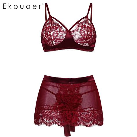 Comprar Ekouaer Sexy Señora Sujetador Push Up Set Encaje Ahuecado Bralette Ropa