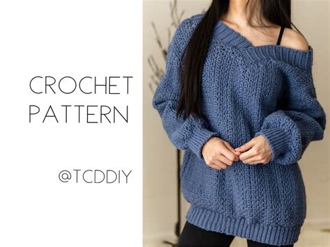 Crochet Pattern Oversized Off The Shoulder Sweater Pattern Etsy