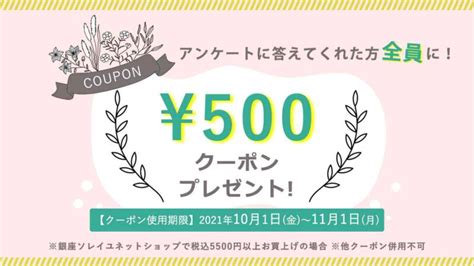 【終了】アンケートに答えて500円クーポンをもらおう！ 銀座ソレイユ ホームページ