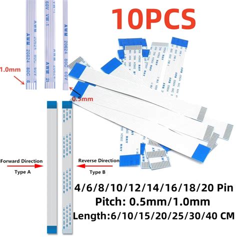 10PCS FPC FFC Ribbon Flexible Flat Cable 4 6 8 10 12 14 16 18 20