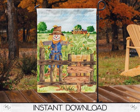 Fall Scarecrow Garden Flag For Sublimation Design Download Farm Yard