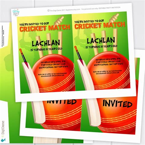 Cricket Printable Party Invitation Template 5x7in Green And Etsy