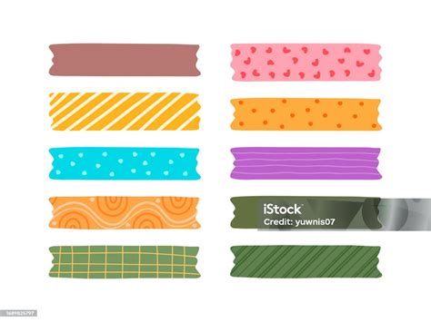 Cute Washi Tape Set Collection Adhesive Vector Illustration Stock