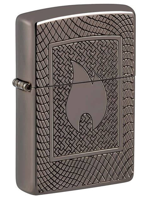 Zippo Lighter Armor Engraved Flame Design Black Ice 48569 Lucas Lighters