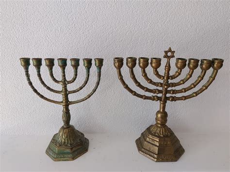 Two Antique Chanouka S Jewish Candlesticks Brass Catawiki