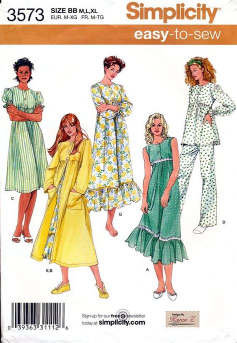 Simplicity 3573 Sewing Pattern For Misses Nightgown Pajamas And Robe