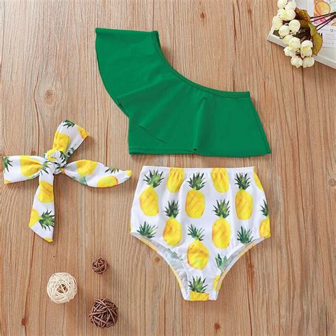 Meisje Peuter Kid Ananas Print Bikini Een Schouder Vicedeal