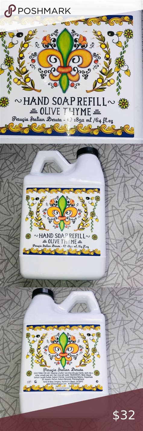 Perugia Italian Deruta Home Body Olive Thyme Hand Soap Refill New