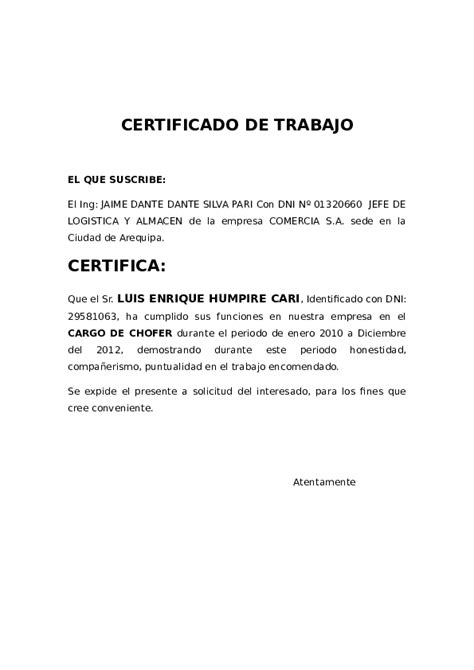 Certificado De Trabajo