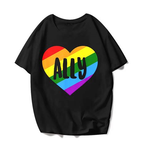 Ally Heart Lgbtq Pride Flag Rainbow T Shirt Women Men Tops Gay Lesbian Graphics Casual Shirts