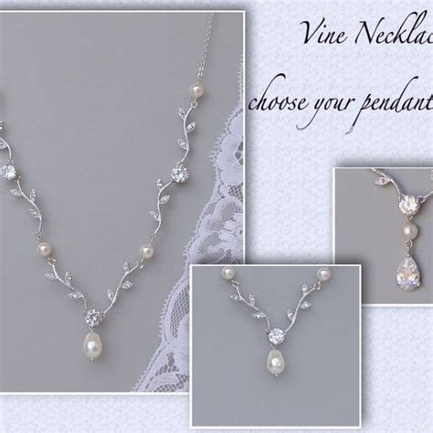 Bridal Necklace Pearl And Crystal Vine Wedding Necklace Gold Etsy