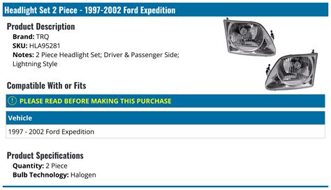 1997 2002 Ford Expedition Headlight Assembly Trq Hla95281