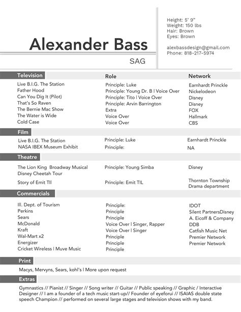 Alexander Bass Acting Resume On Behance