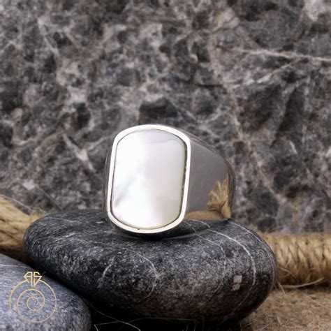 Men S Mother Of Pearl Ring Natural Stone Wedding Band For Etsy