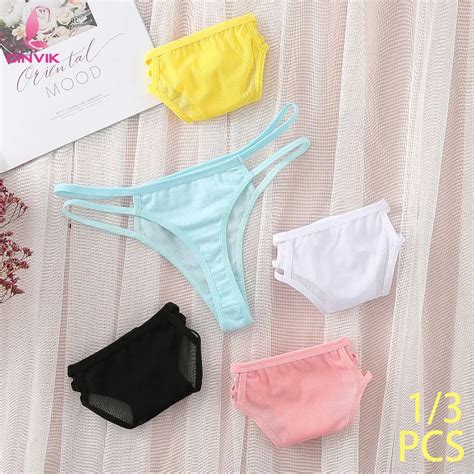 1 3PCS Sexy Women Underwear Low Waisted G String Seamless Transparent Thong Solid Color Lingerie
