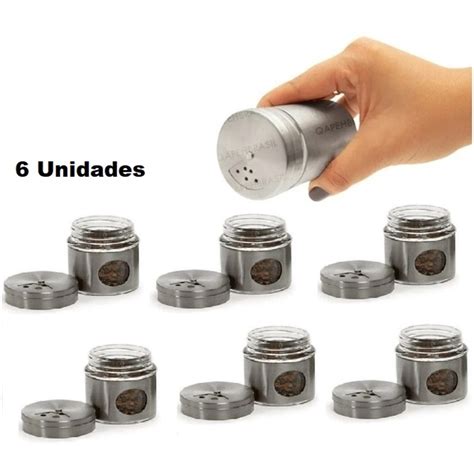 Kit c 6 Unidades Porta Temperos Cozinha Saleiro Pimenteiro em Aço