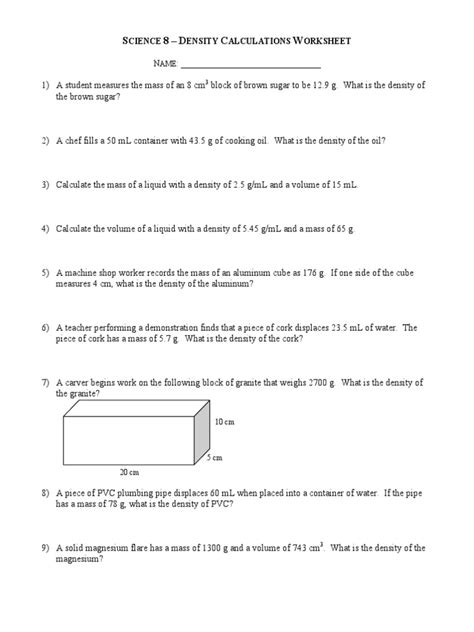 Practice Sheet Calculating Density Pdf Density Volume Worksheets Library