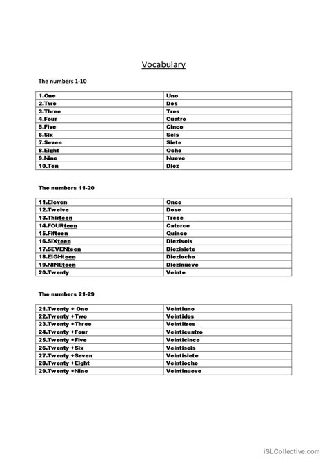 Numbers Vocabulary English Esl Worksheets Pdf Doc